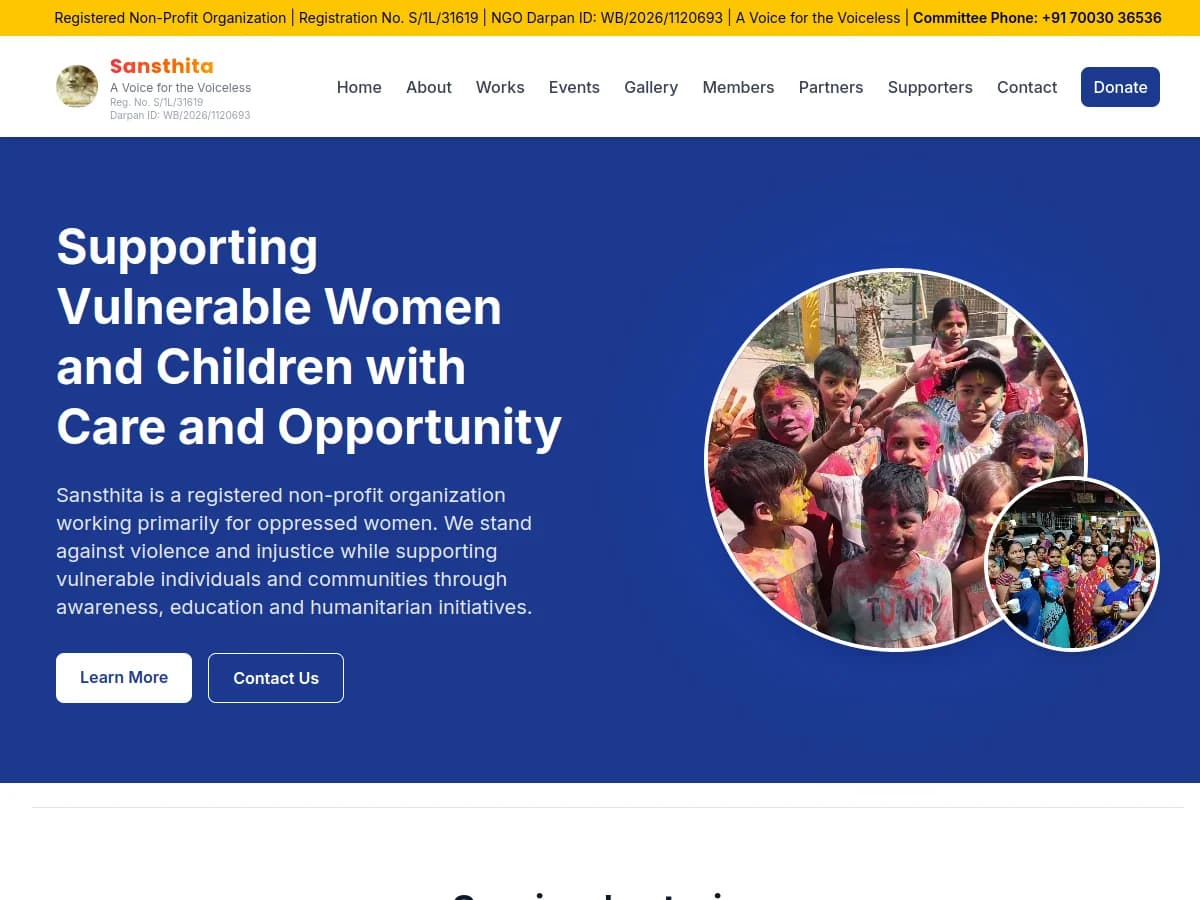 Screenshot of the Sansthita website